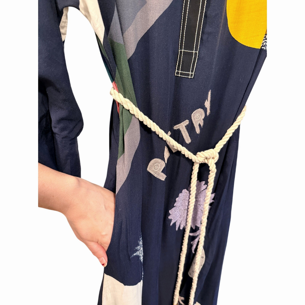 Tory Burch 6 Scarf Print Embroidered Shirt Dress $598 Rope Belt Long Sleeve Midi - Picture 6 of 13